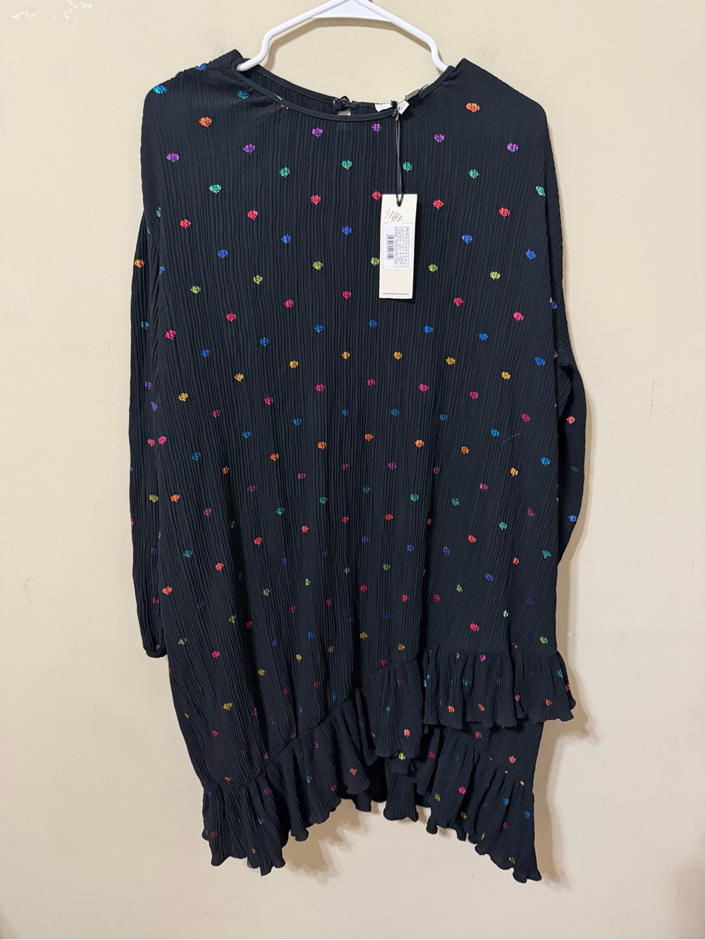 Never Fully Dressed Black Pleated Midi dress Multicolor Dot 8 nwt party fall